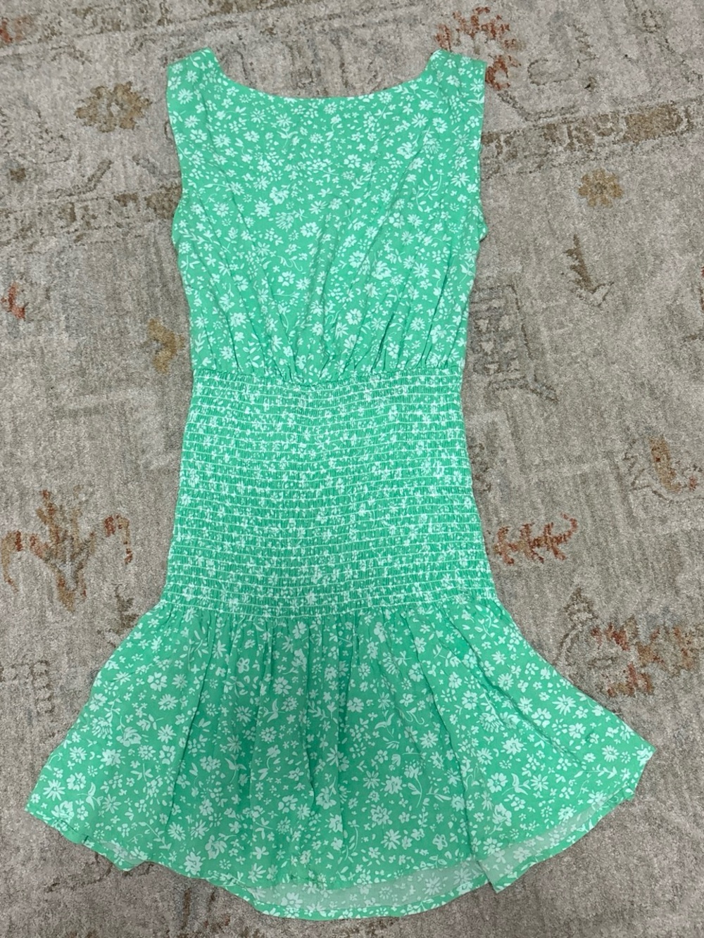 Green Floral Smocked Waist Sundress